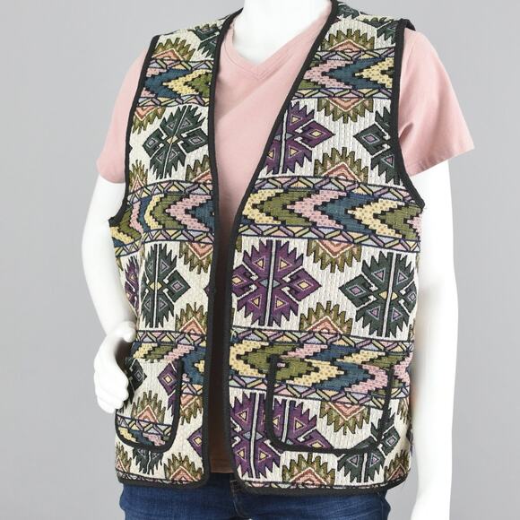 Vintage Southwestern Tapestry Aztec Vest Large - Picture 8 of 10